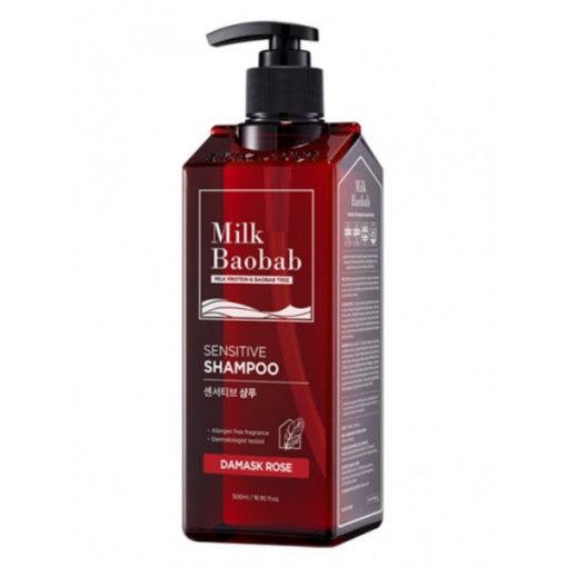 бессульфатный и бессиликоновый шампунь milkbaobab sensitive shampoo damask rose