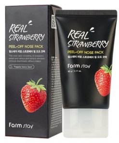 маска-пленка с экстрактом клубники для носа farmstay real strawberry peel-off nose pack